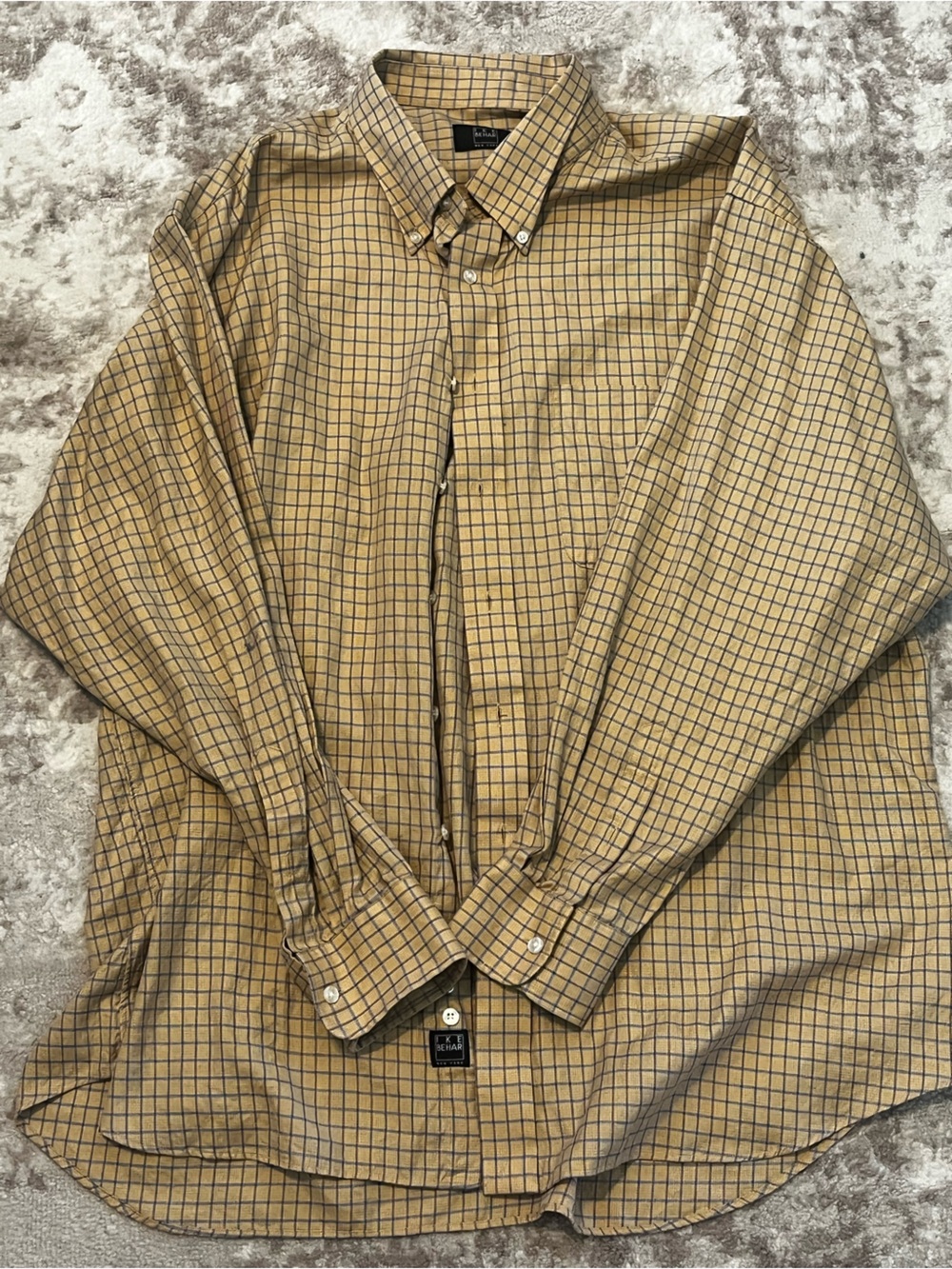 Ike Behar Mens XXL Yellow Navy Check Windowpane Long Sleeve Button Shirt